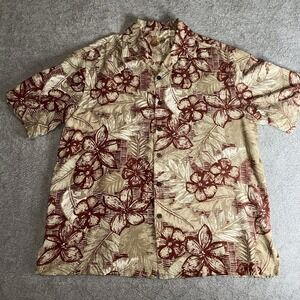 Caribbean Men's Floral Hawaiian Shirt L 70% Silk Beach Button Up Floral
